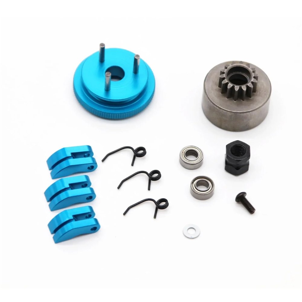 14T Gear Flywheel Assembly 1/8 RC Car Bearing Clutch Bell Shoes Nut Springs Parts Accessories(Blue)
