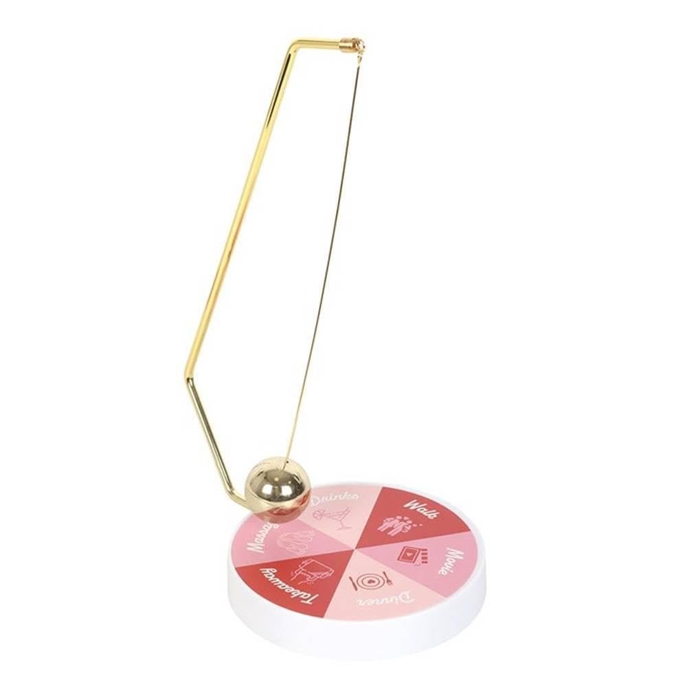 Gold-Tone Pendulum Decision Maker for Date Nights Fun Activity Spinner with 6 Options (Walk, Movie, Dinner, Takeaway, Massage, Drinks), Playful Pink & Red Design, Compact & Interactive Decor