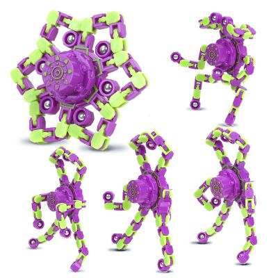 4 Pcs Fidget Toys Bulk Transformable Fidget Spinner for Kids and Adults, Stress Relief Sensory Toy Robot Spinner Toy for Valentines Day Gifts Easter Basket Stuffers (PurpleGreen)