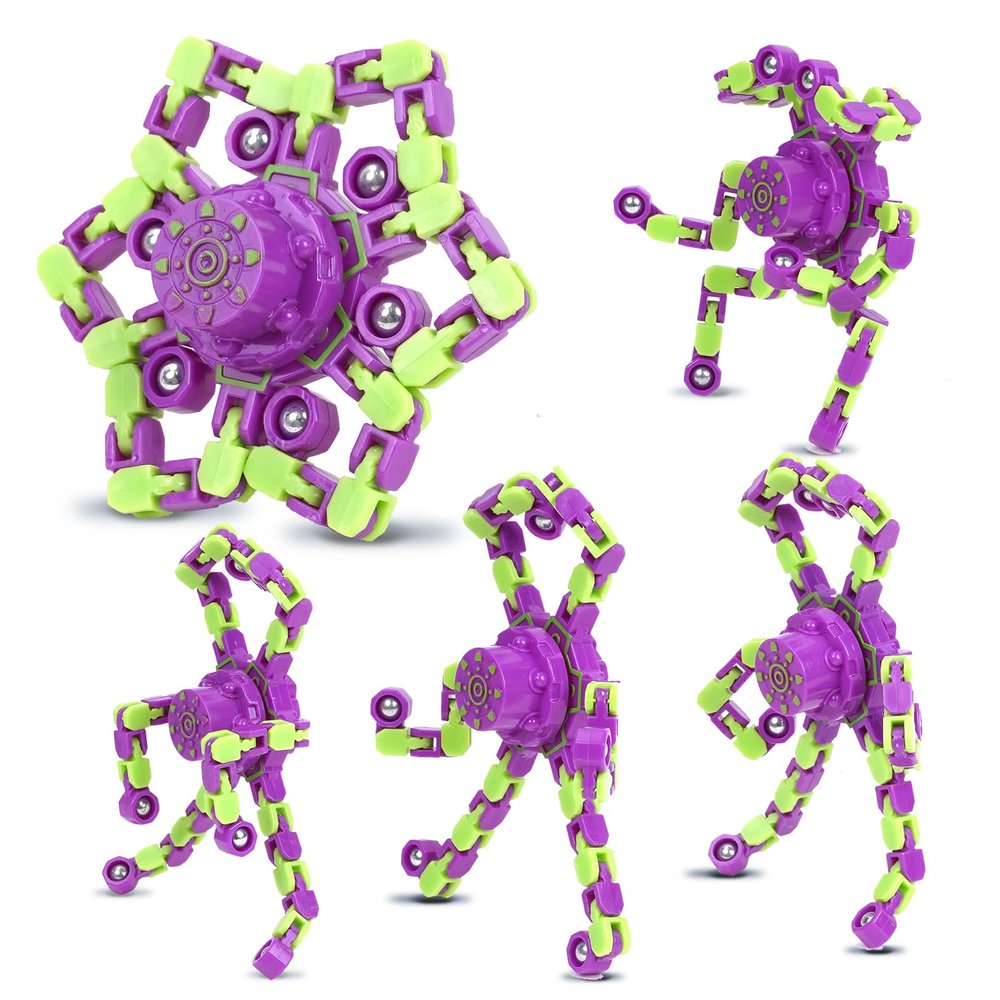 4 Pcs Fidget Toys Bulk Transformable Fidget Spinner for Kids and Adults, Stress Relief Sensory Toy Robot Spinner Toy for Valentines Day Gifts Easter Basket Stuffers (PurpleGreen)