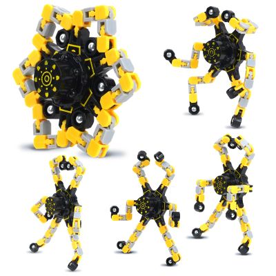 4 Pcs Fidget Toys Bulk Transformable Fidget Spinner for Kids and Adults, Stress Relief Sensory Toy Robot Spinner Toy for Valentines Day Gifts Easter Basket Stuffers (Yellow)