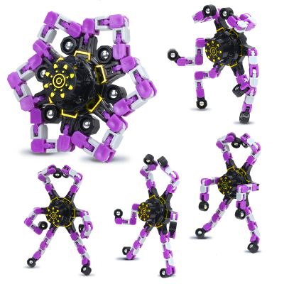 4 Pcs Fidget Toys Bulk Transformable Fidget Spinner for Kids and Adults, Stress Relief Sensory Toy Robot Spinner Toy for Valentines Day Gifts Easter Basket Stuffers (Purple)