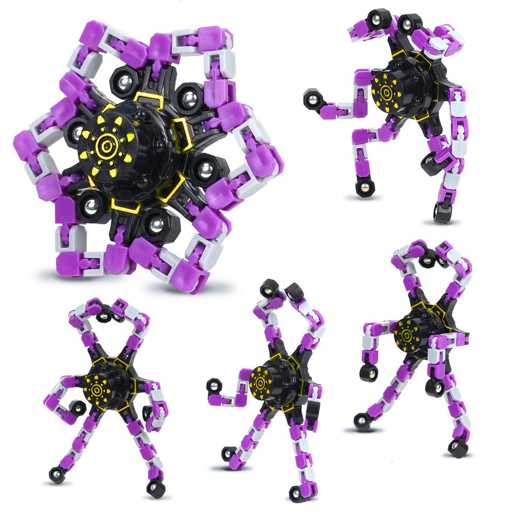4 Pcs Fidget Toys Bulk Transformable Fidget Spinner for Kids and Adults, Stress Relief Sensory Toy Robot Spinner Toy for Valentines Day Gifts Easter Basket Stuffers (Purple)