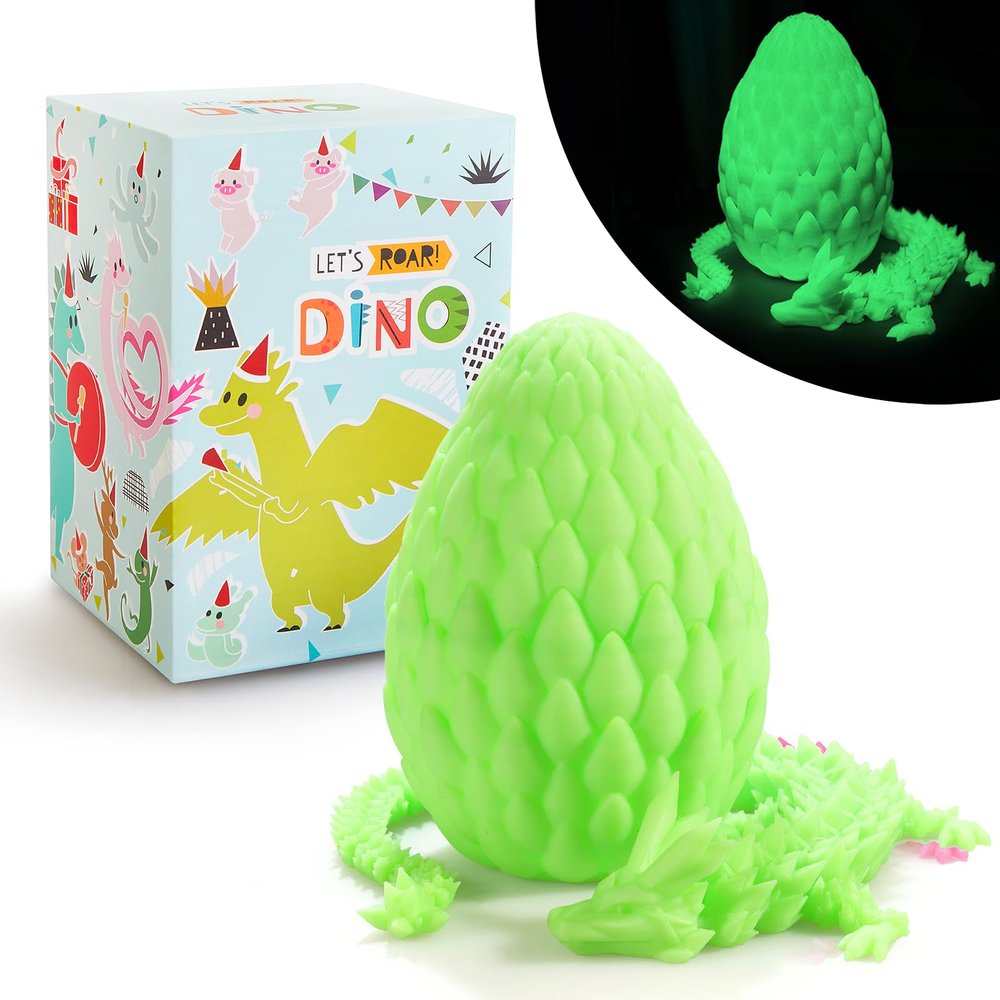 LEWELLRY 15" 3D Printed Dragon Egg,Christmas Birthday Toys, Stocking Stuffers Gift, Articulated Crystal Cool Fidget Dragon for Girls Boys Kids Ages 3,4, 5, 6,7, 8,9,10,11,12 Years Old