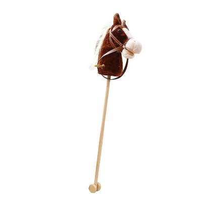 ToysCentral Basics Handmade Wooden Horse Stick Toy with Interactive Neighing Sounds, Coffee with Wheels