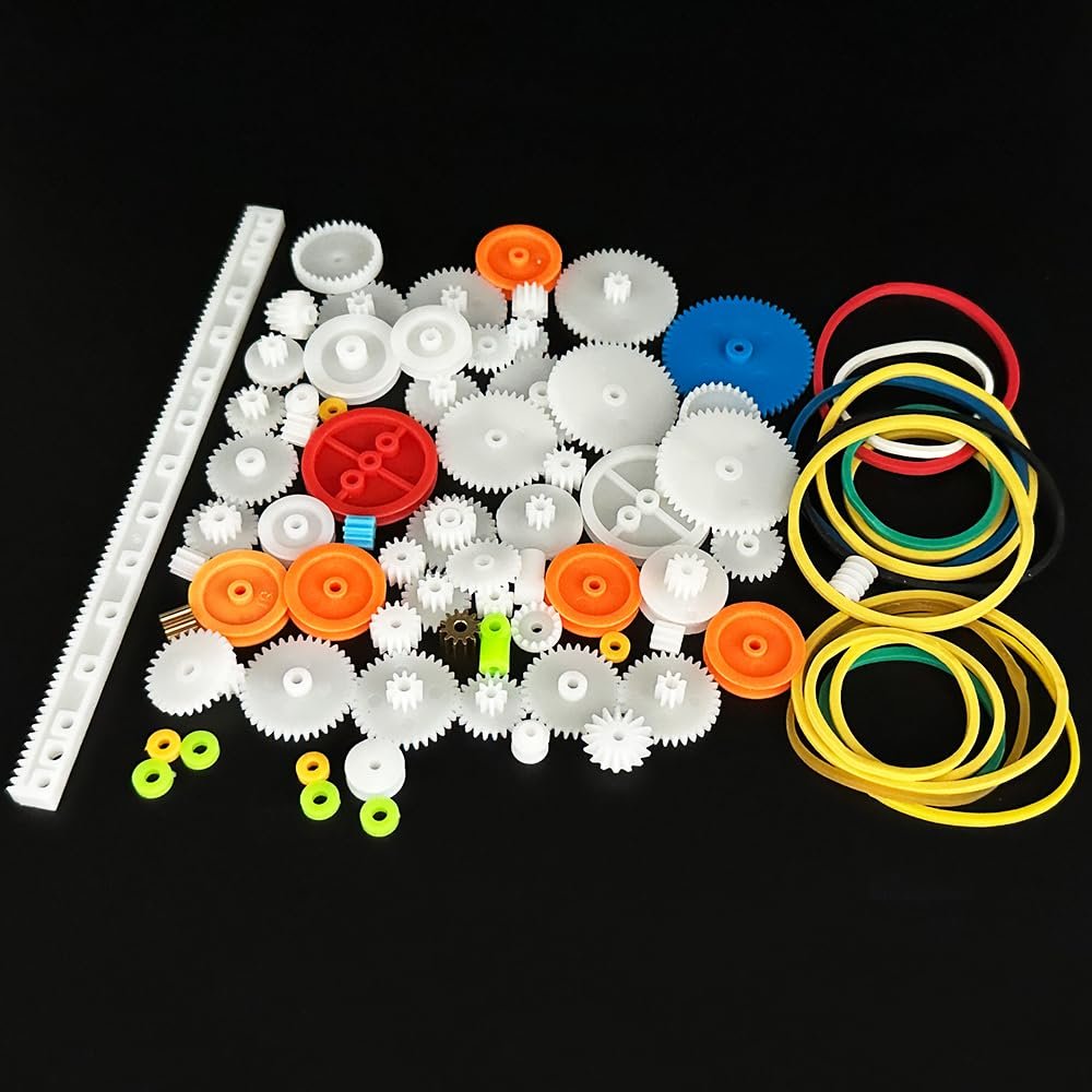 83PCS Small Gear Kit Plastic Gears Belt Pulley Single Gear Spindle Gear Small Motor Gears for DC Motor RC Car Robot Model Toy DIY Gear Replacement (83)