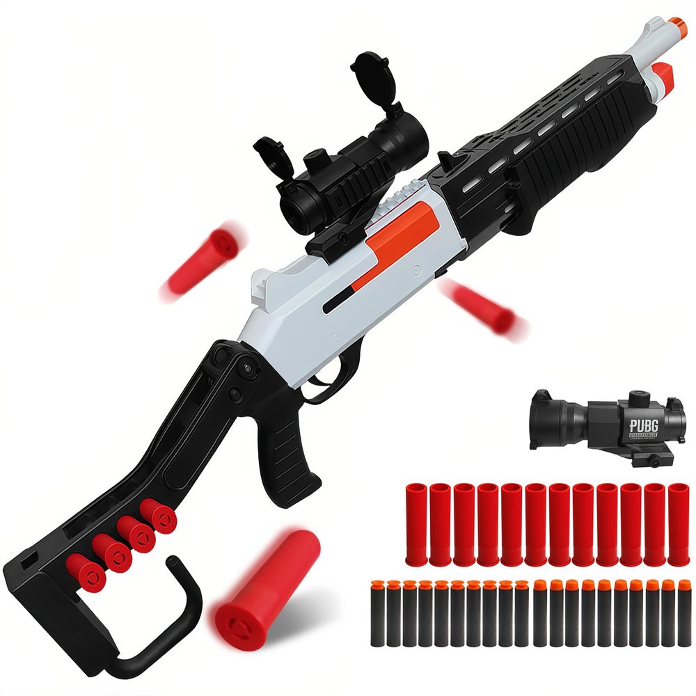 Bugrtey Shell Ejecting Toy Shotgun Toys with 20 Soft Bullets 12 Shells 1 Scope Two Modes Toy Shotgun Outdoor Games Gifts for Christmas Halloween Birthday