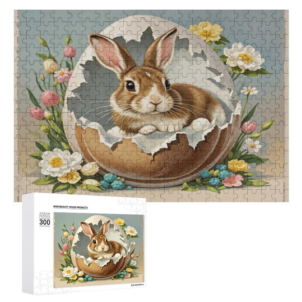 Wooden Puzzle - Easter Bunny and Eggs Theme Jigsaw PuzzlesWooden Puzzles for Adults 300 Pieces Unique Gifts for Wall ArtChallenge PuzzlesEducational GamesFamily Puzzles
