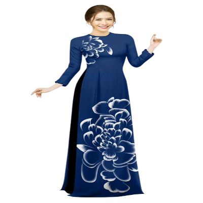 A37 Navy Ao dai 3D printed Tet Vietnamese Traditional Ao Dai For Women NO PANTS, Ao Dai For Women, Vietnamese Dress For Women, Ao Dai Dress For Women ao dai Tet (XL)