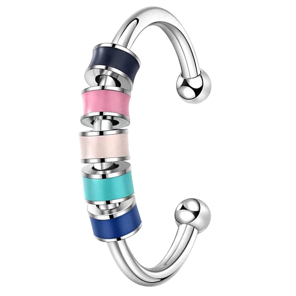 BTSEURY Anxiety Ring for Women, Color Beads Anxiety Ring, Relieve Stress Adjustable Open Colorful Rotate Beads Ring for Women Men