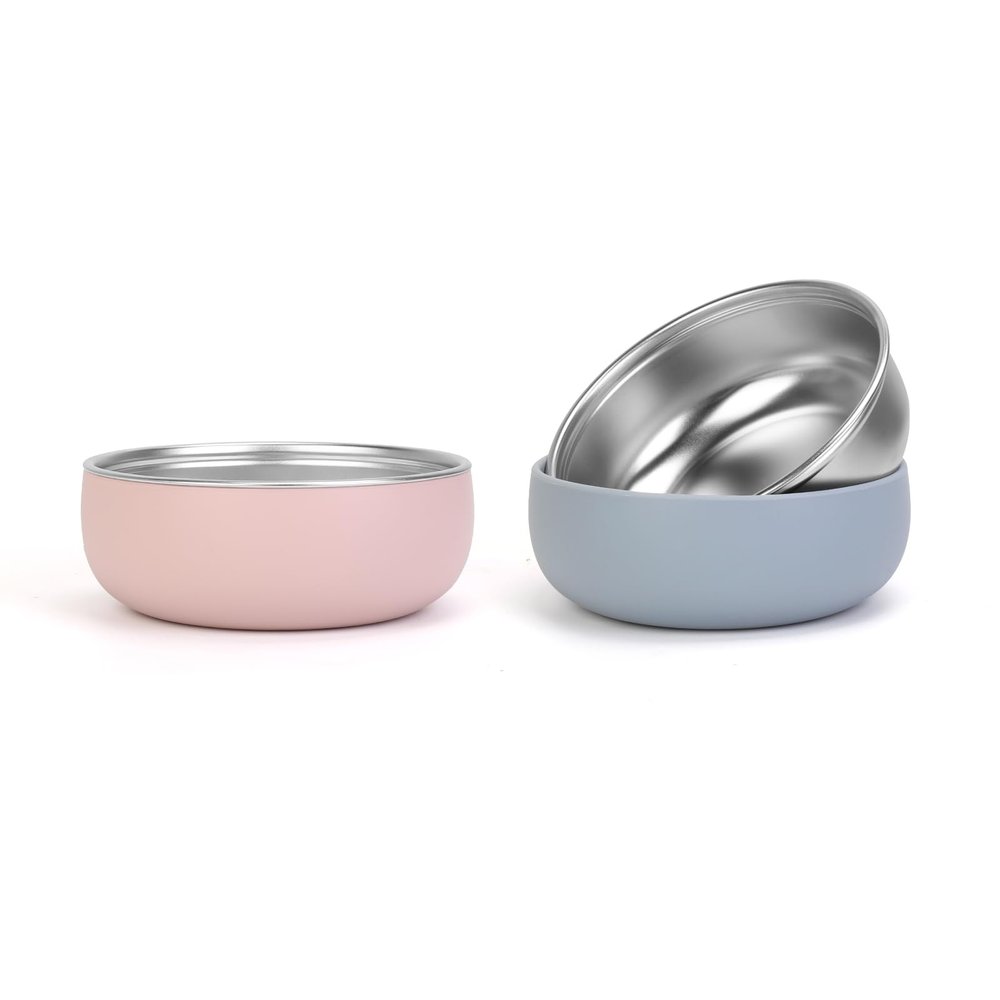 ShineMe Stainless Steel Baby Bowls, 2 pack Toddler Bowls with Removable Colorful Silicone Sleeve, Unbreakable Kids Bowls Non-Slip for Candy, Soup, Cereal, Yogurt, Snacks...