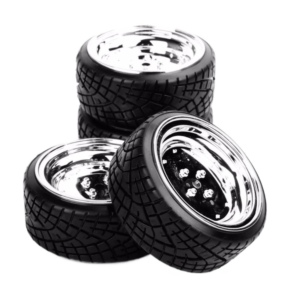 1/10 Scale RC Drift Wheel Rims and Tires with 6mm Offset and 12mm Hex Compatible with Various On-Road Car Model Accessories