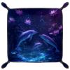 Microfiber Leather Dice Trays Holder for Dice Games Like RPG DND, Purple Sky Lotus Dolphin Dice Holder Storage Box Portable Folding Rolling Dice Tray, 16x16cm view 2