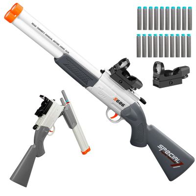 Cool Toy Shotgun Look Real Double barreled Toy Gun with Sight Soft Bullet Realistic Foan Blasters Guns Fake Shooting Game for Ages 8-12 Years Old.