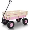 All Terrain Cargo Wagon with Wheels Outdoor Wagon Cart with Wood Railing Kids Children Pull-Along Wagon Garden Air Tires for Children with Foldable Handle, Pink view 1