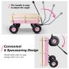 All Terrain Cargo Wagon with Wheels Outdoor Wagon Cart with Wood Railing Kids Children Pull-Along Wagon Garden Air Tires for Children with Foldable Handle, Pink view 2