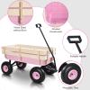 All Terrain Cargo Wagon with Wheels Outdoor Wagon Cart with Wood Railing Kids Children Pull-Along Wagon Garden Air Tires for Children with Foldable Handle, Pink view 3