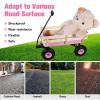 All Terrain Cargo Wagon with Wheels Outdoor Wagon Cart with Wood Railing Kids Children Pull-Along Wagon Garden Air Tires for Children with Foldable Handle, Pink view 4