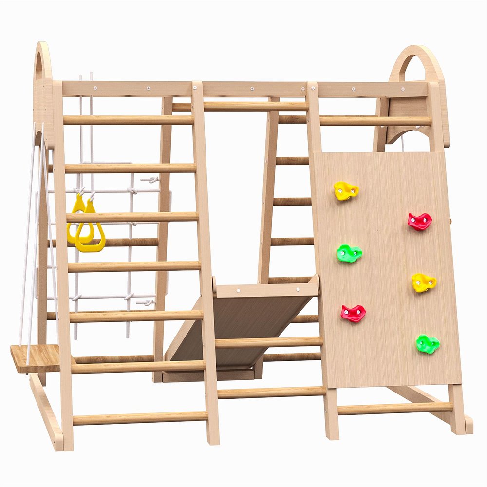 7 in 1 Pikler Triangle Set with Handles, Foldable Climbing Toys for Toddlers Indoor Montessori Climbing Set with Arch, Ramp and Ladder, Safe & Durable Wooden Baby Climbing Jungle Gym