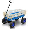 Outdoor Wagon Cart with Wheels All Terrain Cargo Wagon with Wood Railing Kids Children Pull-Along Wagon Garden Air Tires for Children with Foldable Handle, Blue view 1