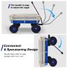 Outdoor Wagon Cart with Wheels All Terrain Cargo Wagon with Wood Railing Kids Children Pull-Along Wagon Garden Air Tires for Children with Foldable Handle, Blue view 2