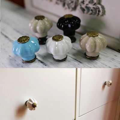 10x Dia 25mm Mini Pumpkin Crown Ceramic Knobs Furniture Handles Kids room Cute Drawer Dresser Knobs Jewelry box pulls - (Color: Mixed color)