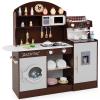 HONEY JOY Kids Kitchen Playset, Wooden Toy Kitchen Set w/Lights, Coffee Maker, Microwave, Sink, Ice Maker, Washing Machine, Little Chef Pretend Play Kitchen for Toddlers Boys Girls (Coffee) view 1
