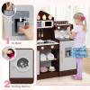 HONEY JOY Kids Kitchen Playset, Wooden Toy Kitchen Set w/Lights, Coffee Maker, Microwave, Sink, Ice Maker, Washing Machine, Little Chef Pretend Play Kitchen for Toddlers Boys Girls (Coffee) view 3