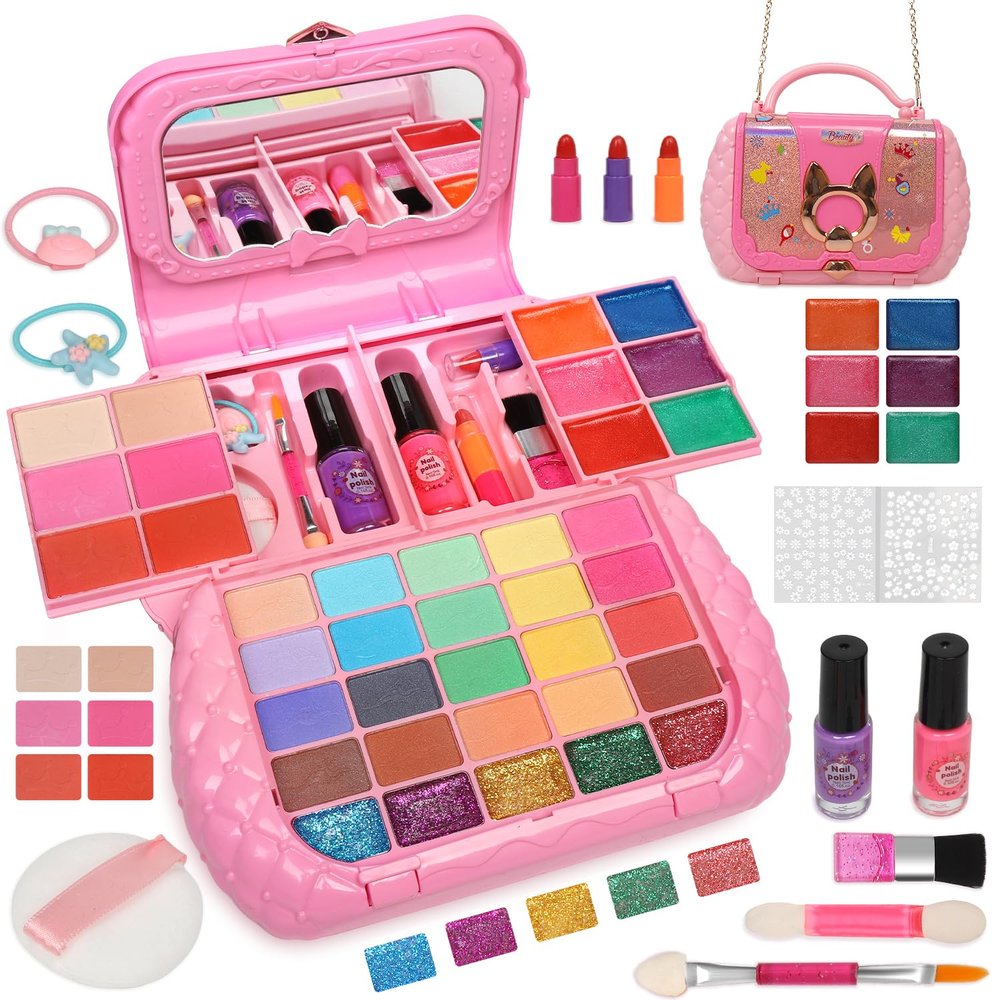 Topsolid Kids Makeup Kit for Girl, Real Washable Makeup for Kid with Mirror, Kids Makeup Sets for Girls 5-8, Princess Toys Cosmetic Set, Christmas & Birthday Gifts Toys for 3 4 5 6 7 8 Year Old Girls