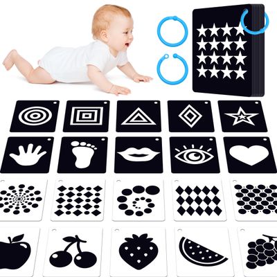 50PCS High Contrast Baby Flashcards, 100 Pages Black & White Visual Stimulus Flash Cards, Brain Development Cards Set Montessori Sensory Toys for Infants Newborn Boy Girl Baby Tummy Time (0-3 Months)
