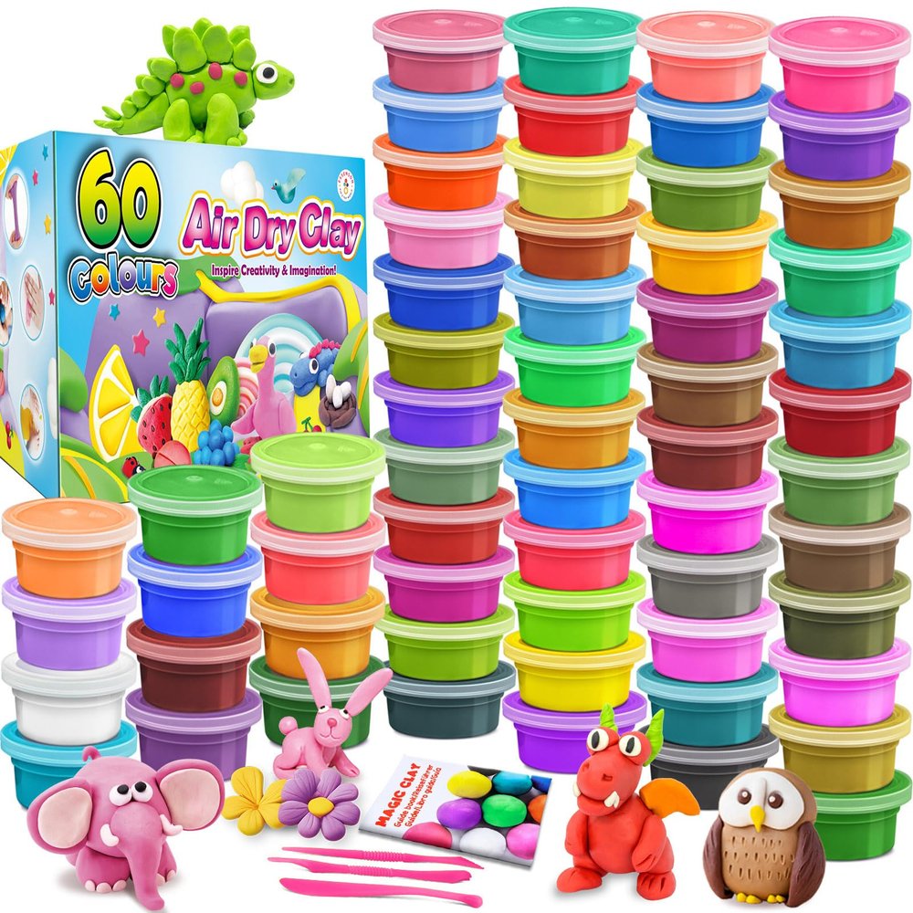 ESSENSON Air Dry Clay 60 Colors, Modeling Clay for Kids, DIY Molding for with Tools, Toys Gifts for Age 3 4 5 6 7 8+ Years Old Boys Girls Kids
