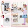 HONEY JOY Kids Kitchen Playset, Wooden Toy Kitchen Set w/Lights, Coffee Maker, Microwave, Sink, Ice Maker, Washing Machine, Little Chef Pretend Play Kitchen for Toddlers Boys Girls (White) view 3