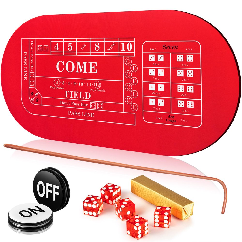 Leyndo Mini Craps Table Top Set Include About 36 x 18 Craps Table Mat 24 Rattan Stick 5 Casino Grade AAA 19mm Dice On/Off Buttons and a Mat Storage Bag for Casino Games, Home Entertainment, Party