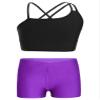 YEAHDOR Kids Girls 2 Piece Ballet Jazz Dance Costume Gymnastic Outfit Crop Top with Shorts Pantskirt Outfit Black&Purple 12 view 1