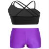 YEAHDOR Kids Girls 2 Piece Ballet Jazz Dance Costume Gymnastic Outfit Crop Top with Shorts Pantskirt Outfit Black&Purple 12 view 2