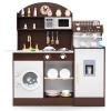 Costzon Kids Kitchen Playset, Wooden Pretend Play Kitchen with Coffee Maker, Ice Maker, Microwave, Washing Machine, Dish Rack, Stoves, Sink, Accessories, Toddler Toy Kitchen, Gift for Ages 3+ (Brown) view 1