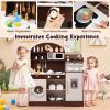 Costzon Kids Kitchen Playset, Wooden Pretend Play Kitchen with Coffee Maker, Ice Maker, Microwave, Washing Machine, Dish Rack, Stoves, Sink, Accessories, Toddler Toy Kitchen, Gift for Ages 3+ (Brown) view 2