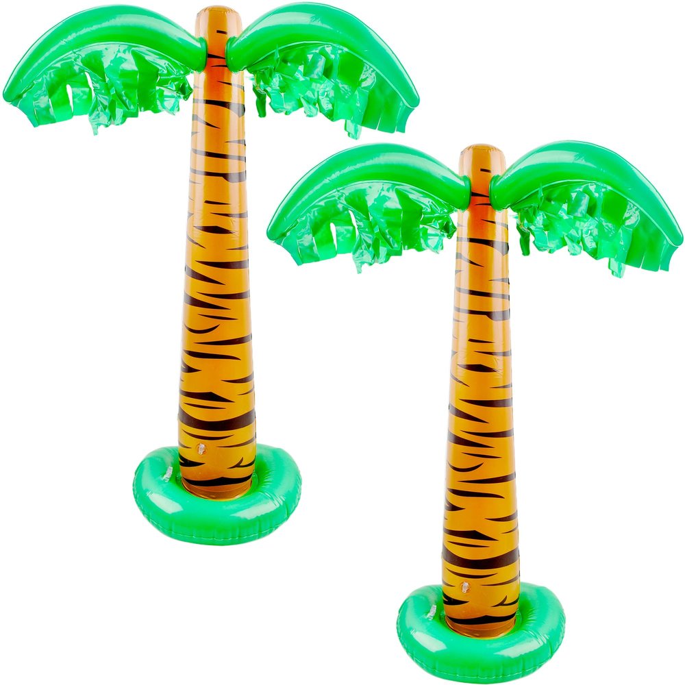 2 Pack 32 inch Inflatable Palm Tree Blow Up Tropical Coconut Trees for Hawaiian Summer Beach Theme Party Photo Prop Pool Decor