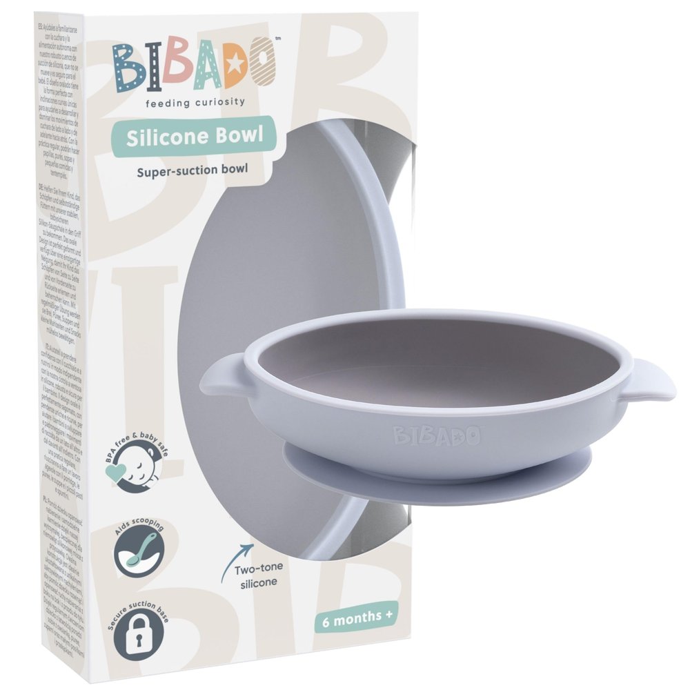 BIBaDO - Silicone Baby Bowl (Mist) - Stay Put Suction Bowl - Oval Shape - First Meals & Snacks - Durable, Dishwasher & Microwave Safe, BPA Free - Medical Grade - Baby Essentials - 6 Months to 3 Years