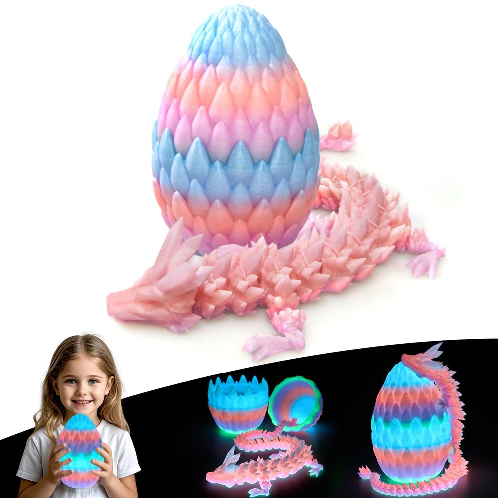 3D Printed Dragon Egg,Dragon Eggs with Dragon Inside,Surprise Dragon Egg Toy,12'' Full Articulated Crystal 3D Dragon for 5-7 4-6 8-12 Teen,Easter Basket Stuffers,Execusive Desk Toys for Adults