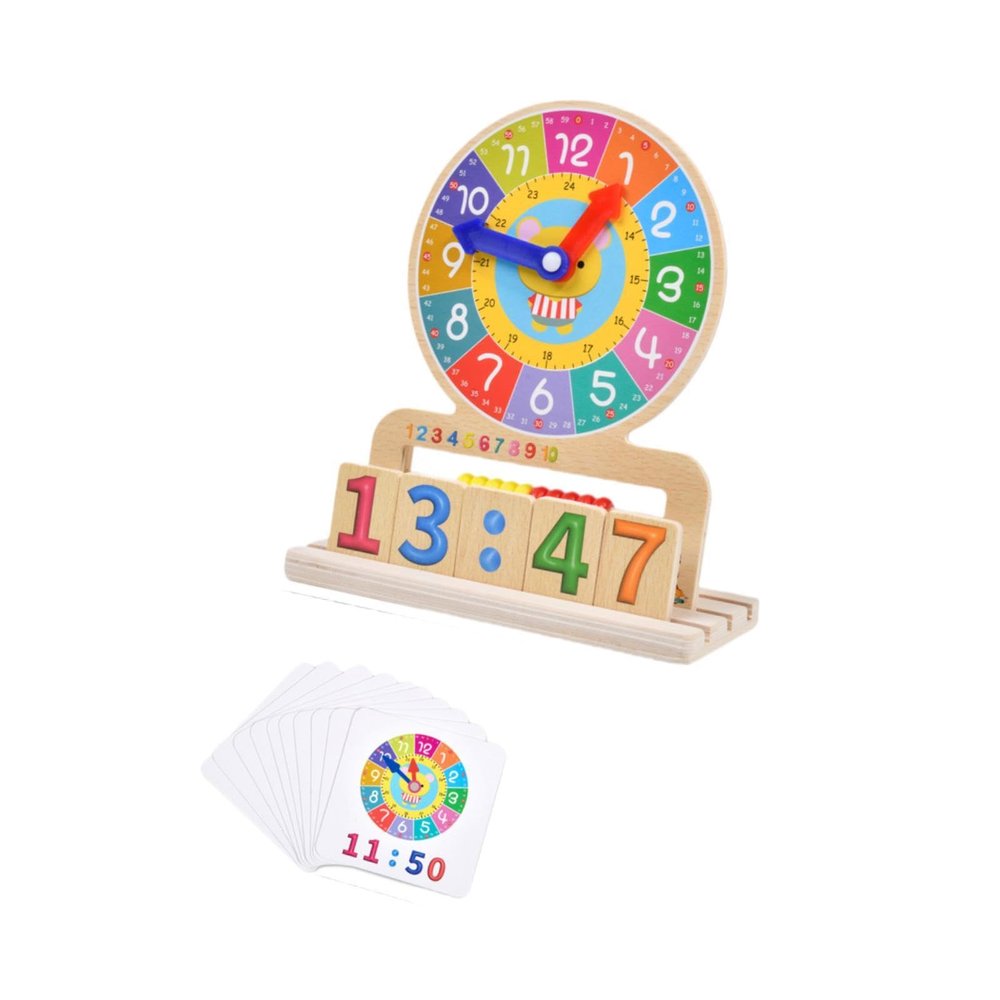 harayaa Education Clock for Kids Wooden Clock Toy Telling Time Abacus Learn