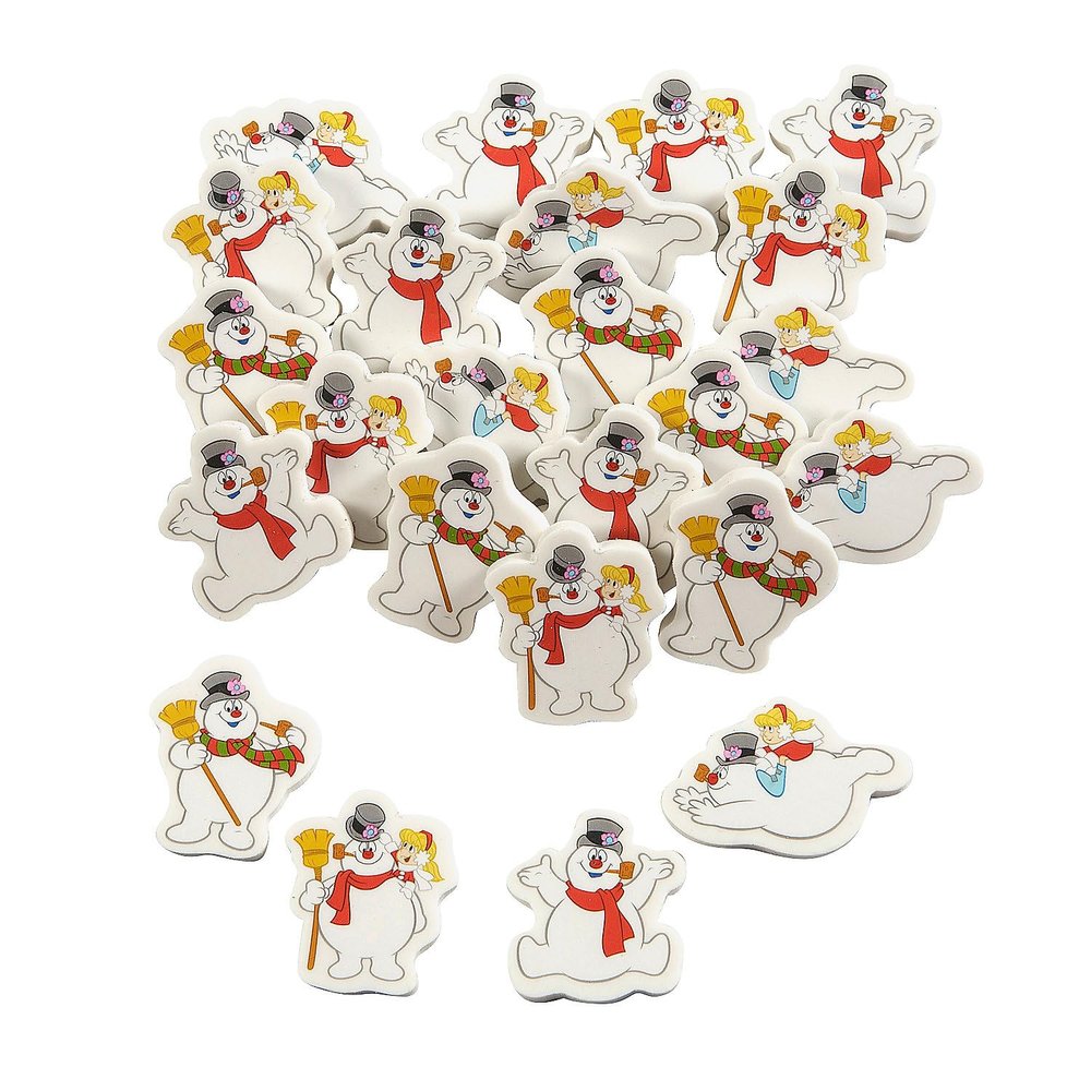 1 1/4" - 1 1/2" Frosty the Snowman Characters Rubber Erasers - 24 pieces