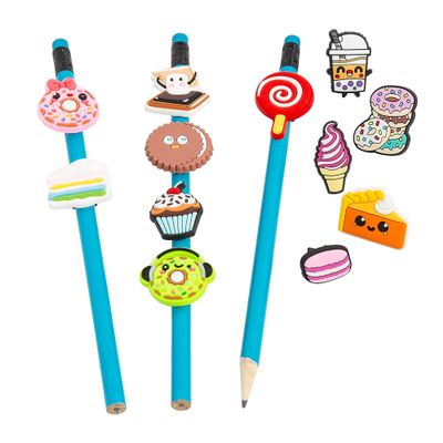 Fun Express Assorted Designs Sweet Treats-Themed Rubber Pencil Charms (Pack of 24) - Perfect for Classroom Rewards, Party Favors, and School Supplies