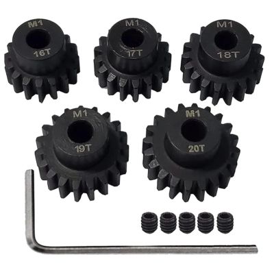 5PCS Metal Steel M1 Pinion Gear Sets 21T 22T 23T 24T 25T 5mm Shaft Motor Gears with Hex Key for 1/10 RC Brushless Brush Motor replacement part(16-20T)