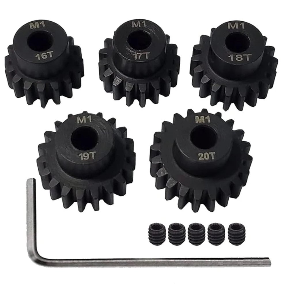 5PCS Metal Steel M1 Pinion Gear Sets 21T 22T 23T 24T 25T 5mm Shaft Motor Gears with Hex Key for 1/10 RC Brushless Brush Motor replacement part(16-20T)