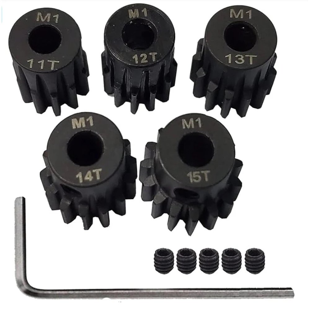 5PCS Metal Steel M1 Pinion Gear Sets 21T 22T 23T 24T 25T 5mm Shaft Motor Gears with Hex Key for 1/10 RC Brushless Brush Motor replacement part(11-15T)