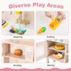 Costzon Play Kitchen for Kids, Height Adjustable Kids Kitchen Playset with Real Lights & Sounds, Microwave, Oven, Stoves, Sink & Faucet, Play Food, Toy Kitchen Set for Toddlers Boys Girls Ages 3+ view 2