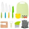US 13Pcs Kids Kitchen Cutter Set with Gloves Serrated Edge Cutter Cutting Board Portable Safe Kids Cooking Cutter with Potato Slicer Bear Sandwich Wooden Cutter Reusable for Real Cooking Kitchen view 1