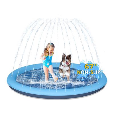 67" Dog Splash Pad, Heavy Duty Non-Slip Sprinkler Play Mat, Summer Outdoor Water Toys for Toddlers 1-3 & Kids 4-8