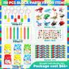 110 Pcs Building Blocks Party Favors with Keychain Animal Building Blocks Slap Bracelets Bubbel Stickers and Gift Box for Kids Birthday Party Supplies view 2